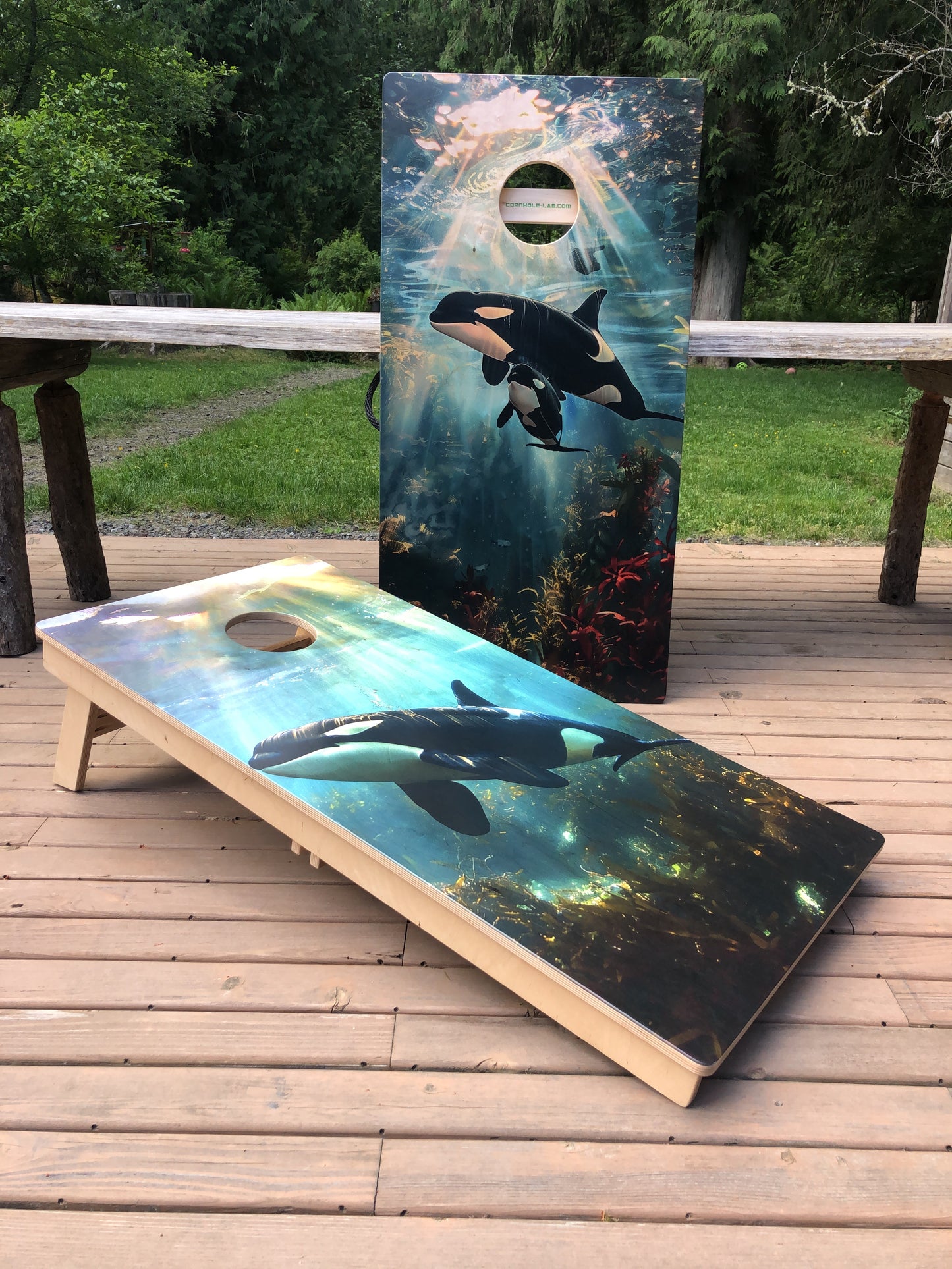 Orca Whale Cornhole Board Set