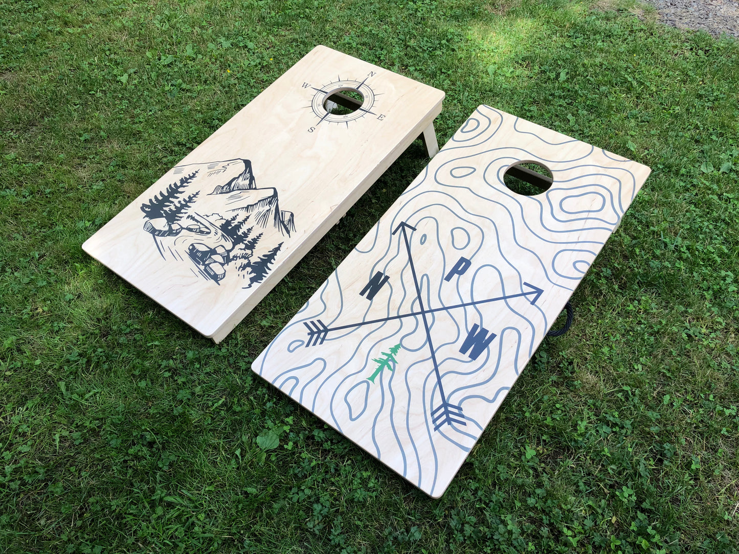 Pacific Northwest Mountains and Topo Map Cornhole Board Set