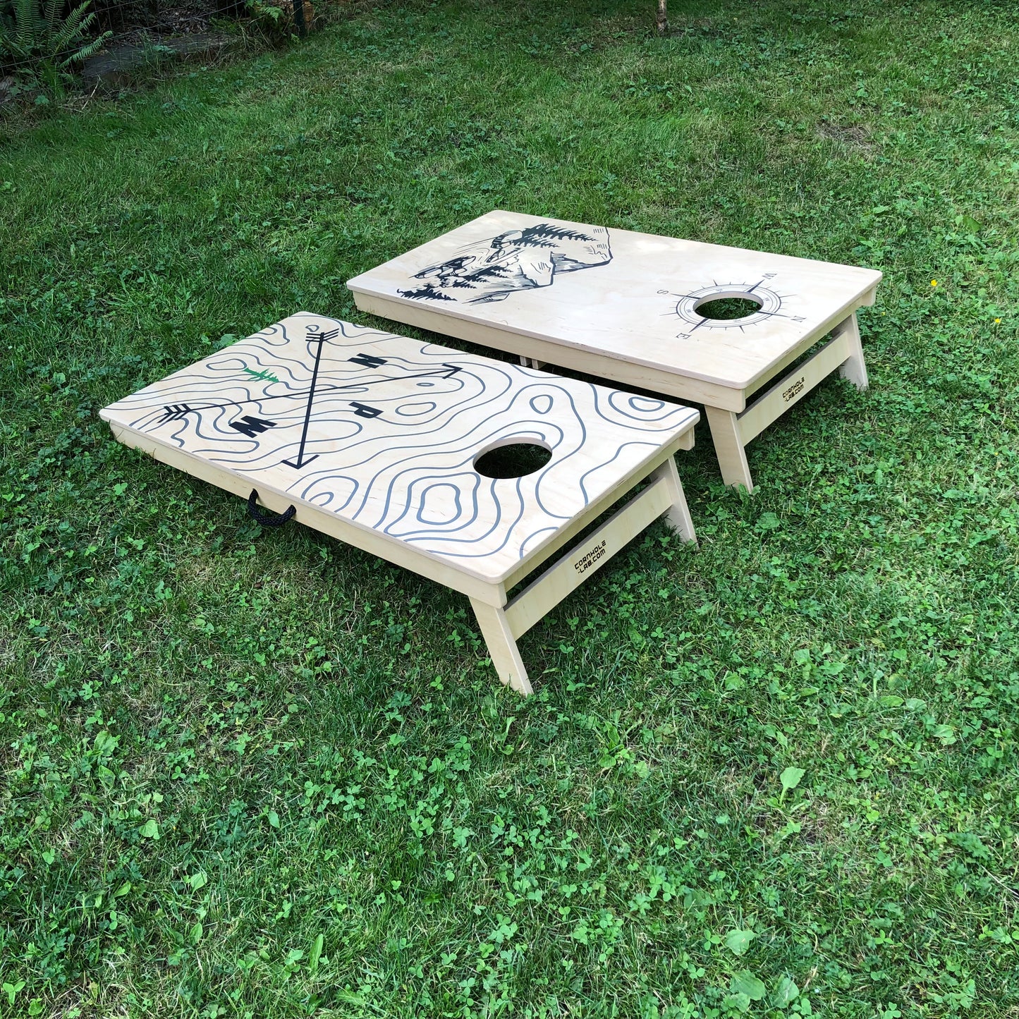 Pacific Northwest Mountains and Topo Map Cornhole Board Set