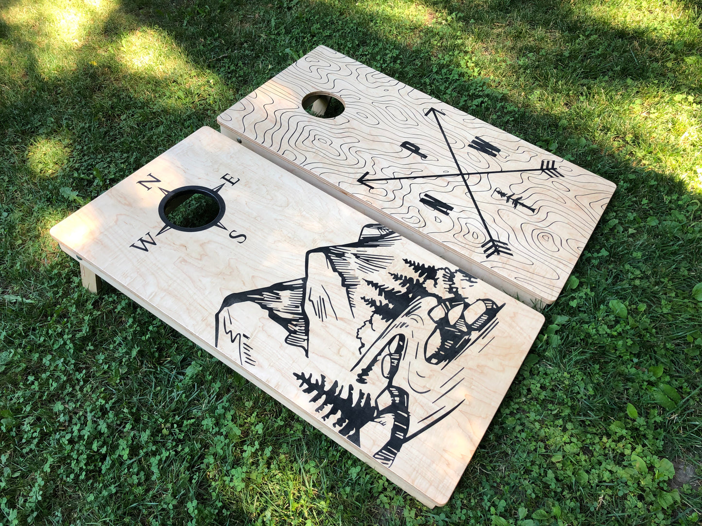 Pacific Northwest Mountains and Topo Map Cornhole Board Set