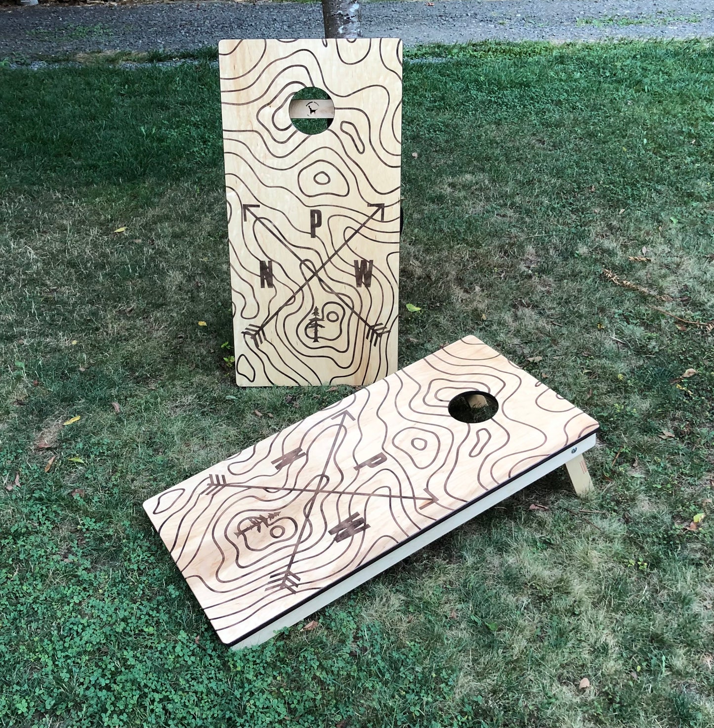 Pacific Northwest Themed Topo Map Cornhole Board Set